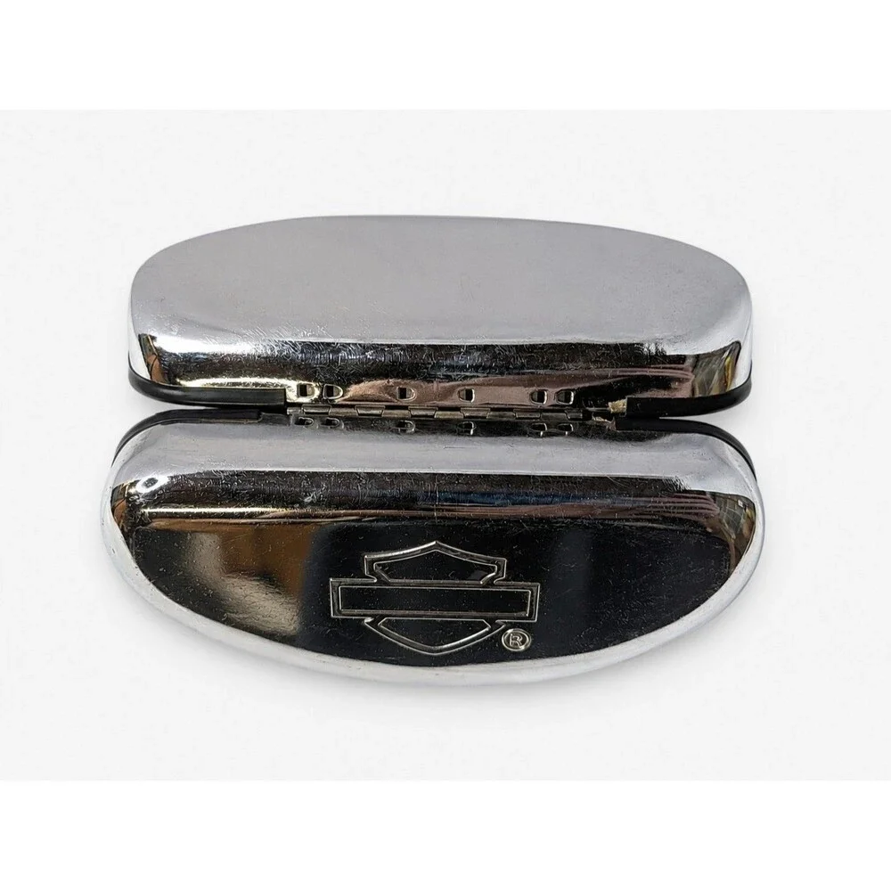 Harley-Davidson Chrome Hard Eyeglass Sunglasses Case Silver Black Pre-Owned